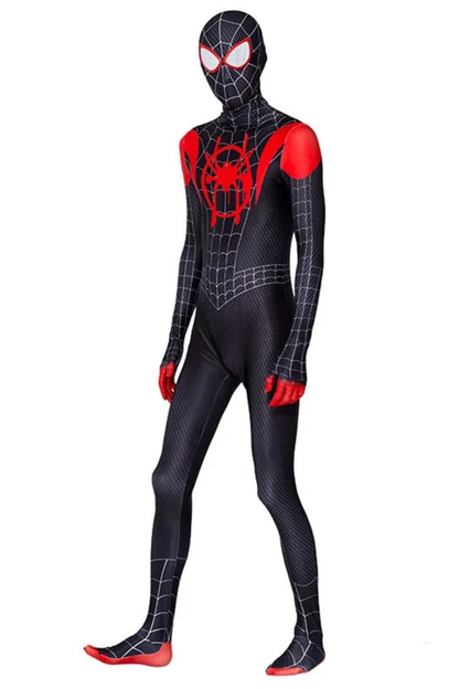 Herren Spinnenheld-Bodysuit in Schwarz und Rot mit Maske, Langarm-Design und detailreichem Netzprint