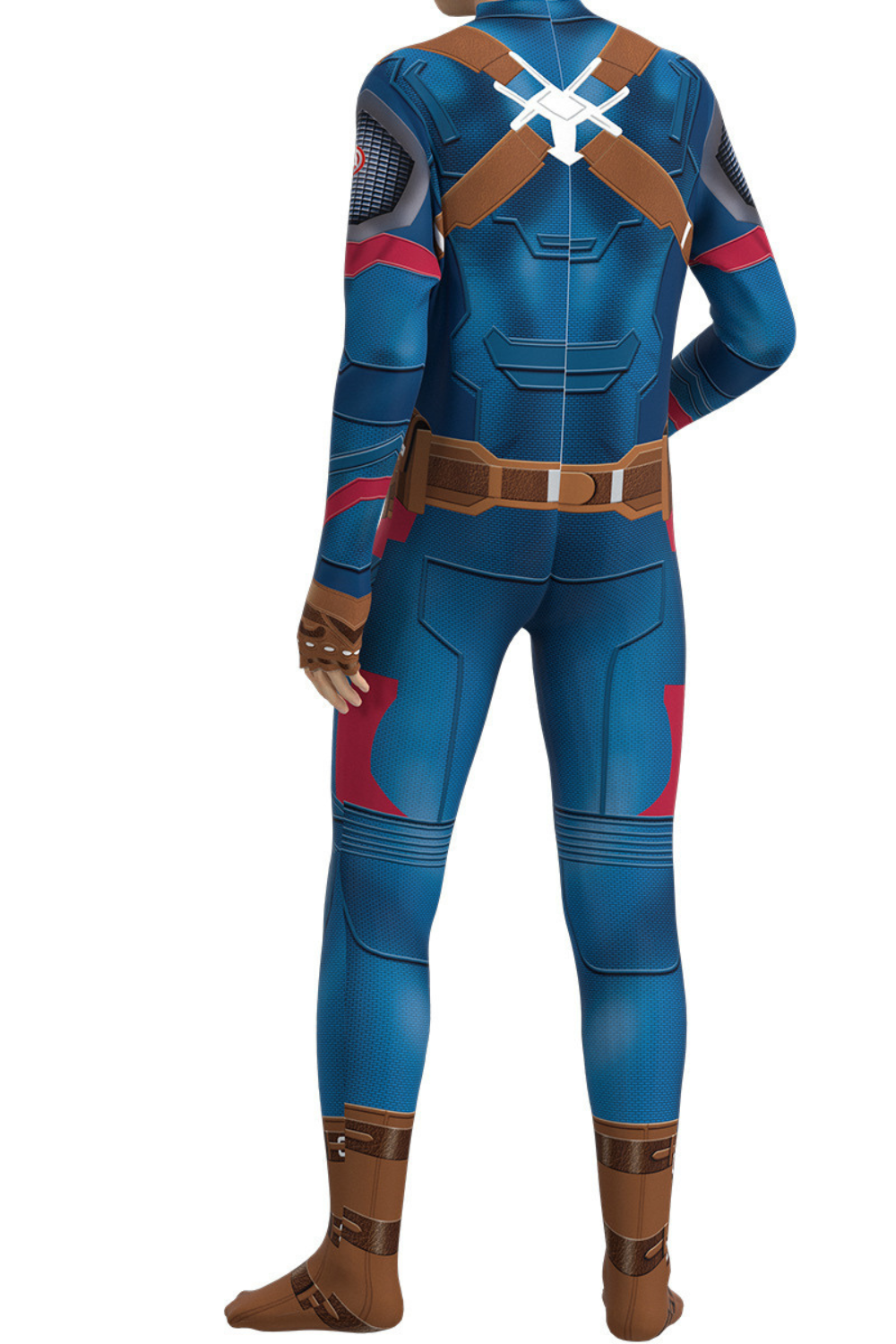 Herren Superhelden-Bodysuit in Blau mit Sternenmotiv, Langarm-Design und bedruckten Rüstungsdetails vorne und hinten