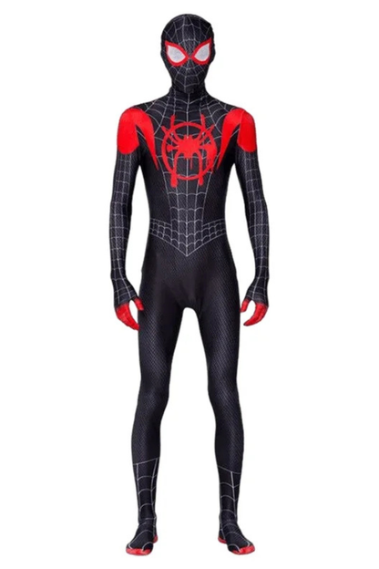 Herren Spinnenheld-Bodysuit in Schwarz und Rot mit Maske, Langarm-Design und detailreichem Netzprint
