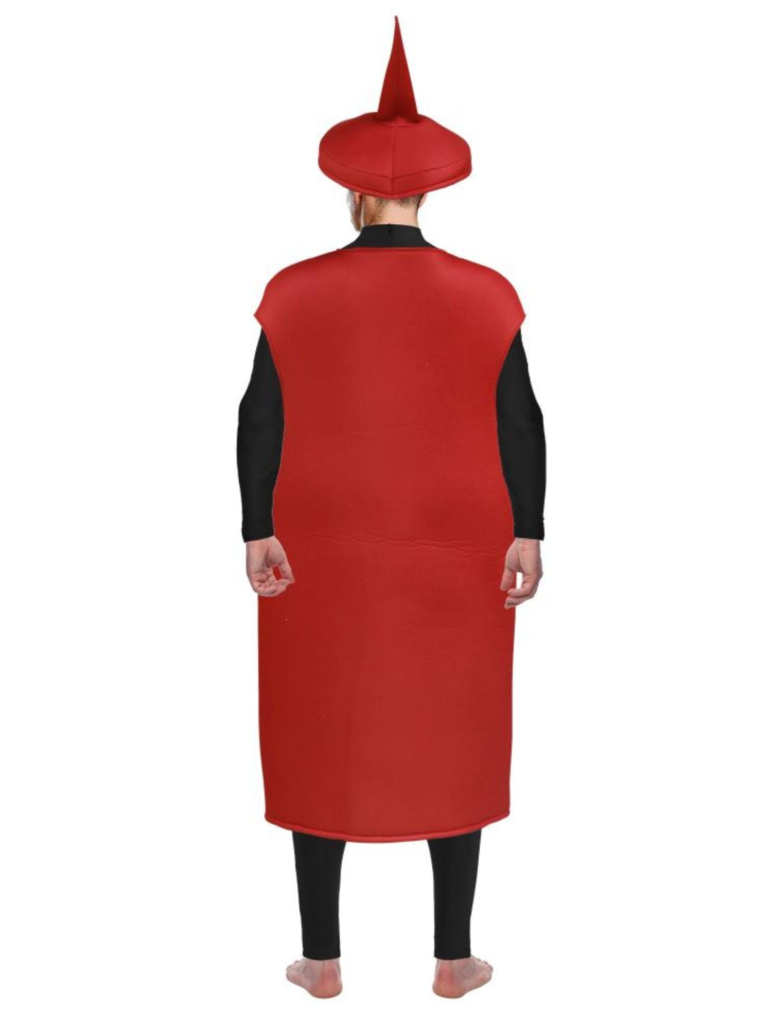 Rückansicht des Ketchup-Kostüms mit rotem Flaschendesign