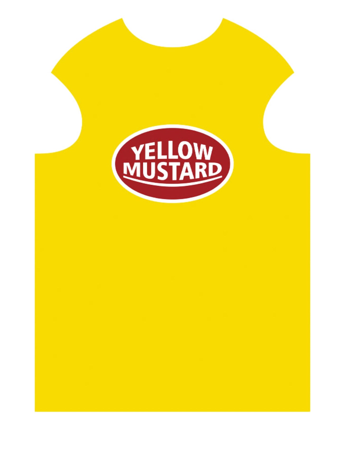 Rückansicht des Senfkostüms mit „Yellow Mustard“-Logo