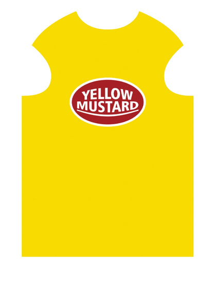 Rückansicht des Senfkostüms mit „Yellow Mustard“-Logo